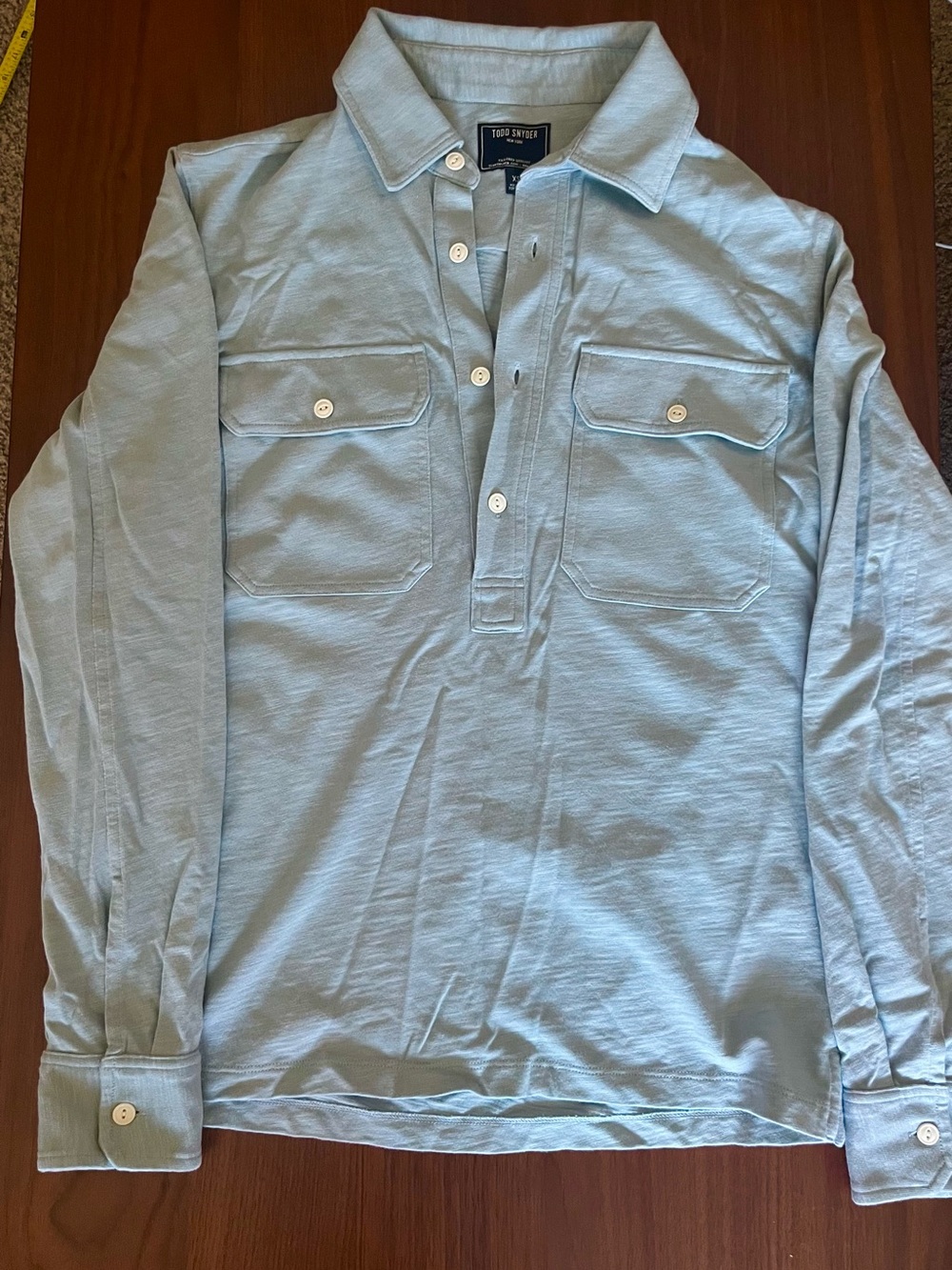 Todd Snyder polo pullover: utility, double breasted, patch pockets, long sleeve